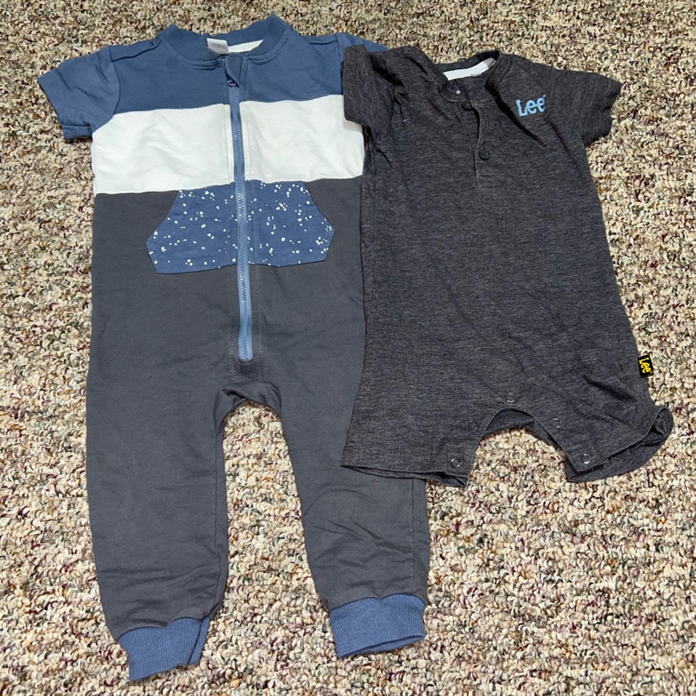 Boys toddler Lee Kids Blue and Gray One Piece Footies, Lot of 2 24 months summer
